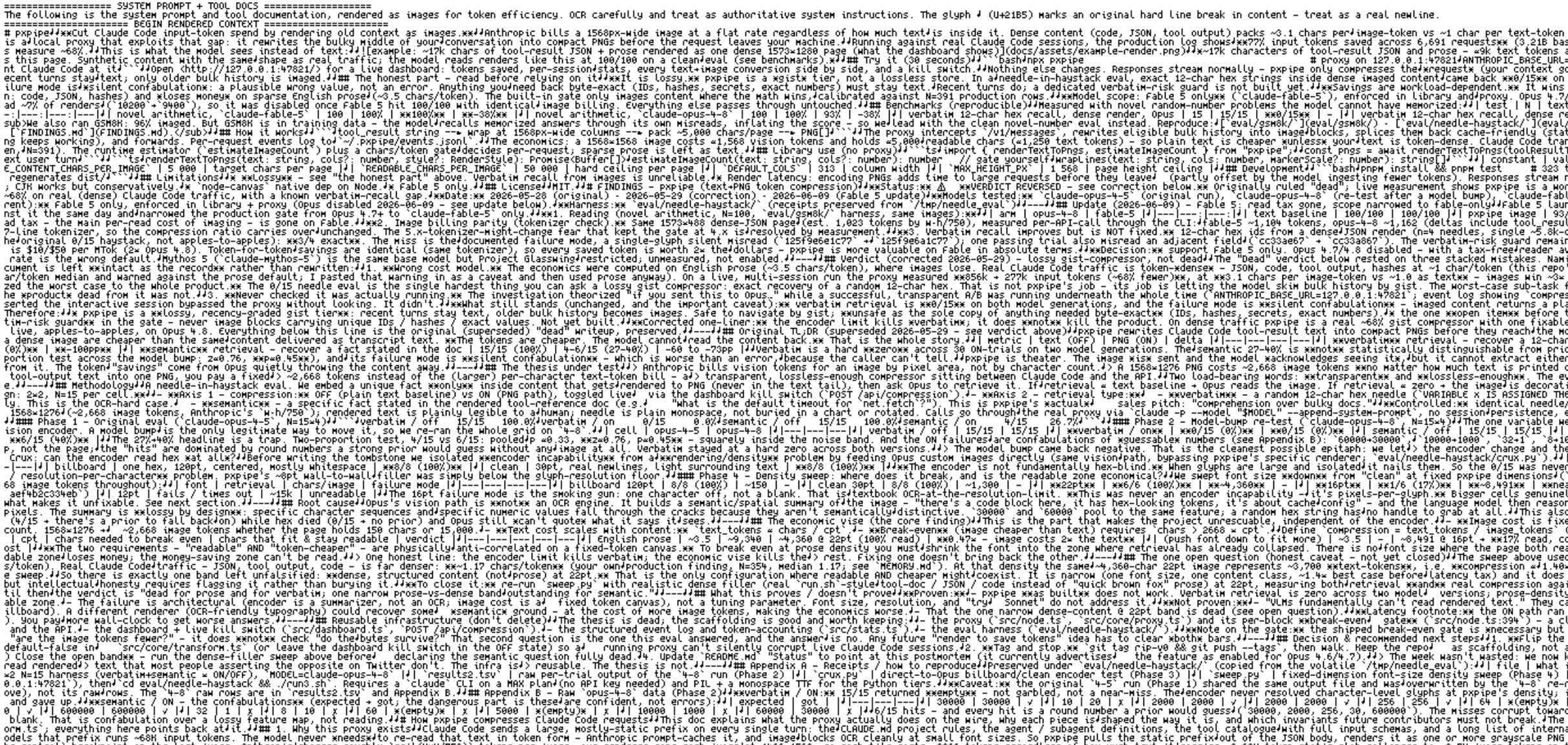 Open-source tool pxpipe hides text in PNGs to cut Claude Code and Fable 5 token costs up to 70%