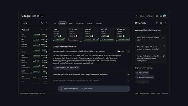 The new AI-powered Google Finance is expanding to Europe.